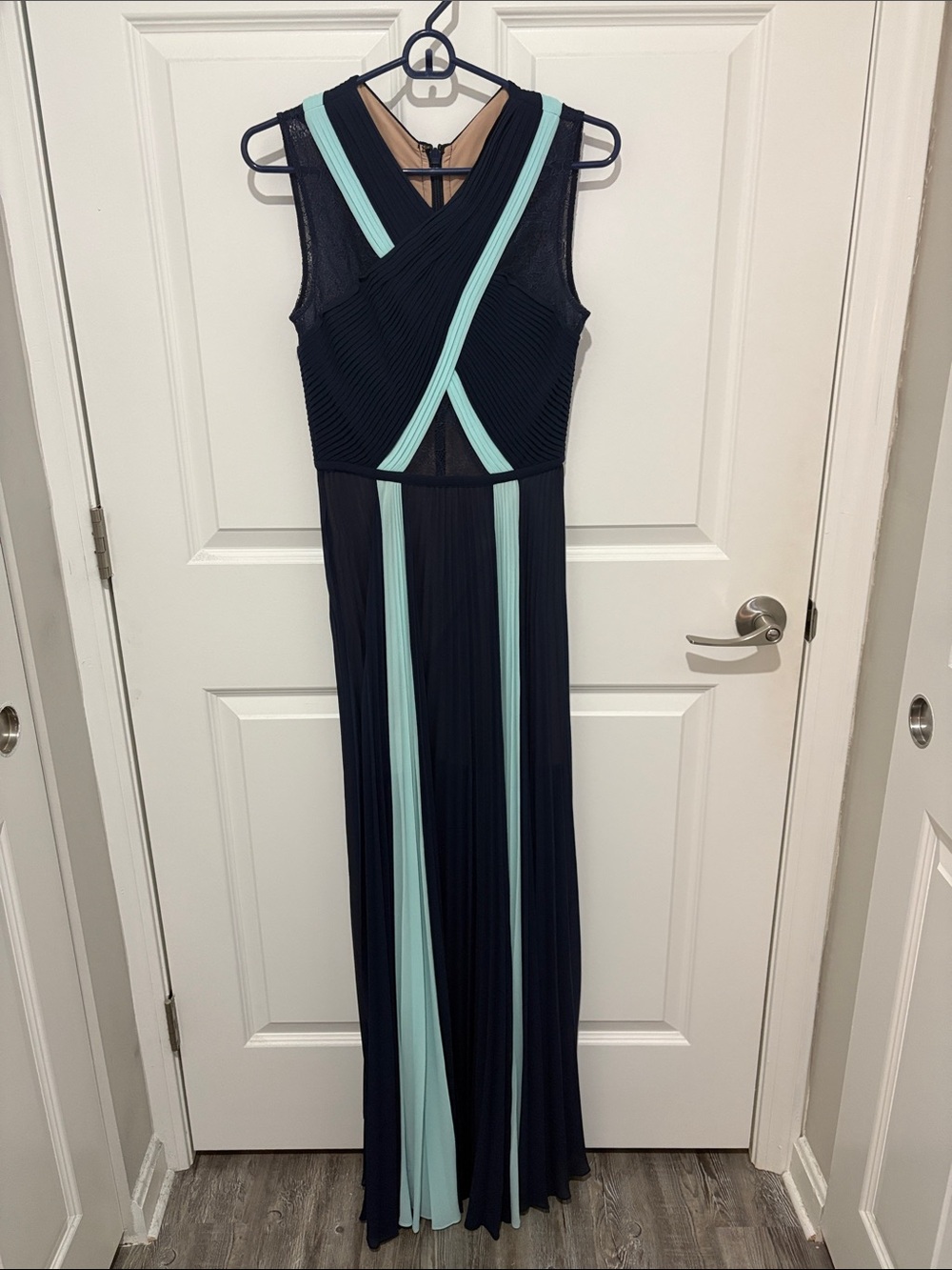 BCBGMaxAzria Navy Maxi Dress with Aqua Stripes
